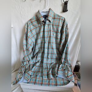 Tommy Hilfiger Plaid mens button down dress shirt Sz Med EUC great colors!